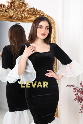 فستان أركيدة المخمل الأسودمزين بنقاء الأورجانزا ال...