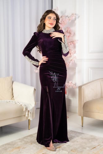 فستان سهره قطيفه طويل تطريز