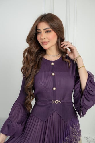 فستان العيد باللون البنفسجي الملكي بتصميم بليسيه م...