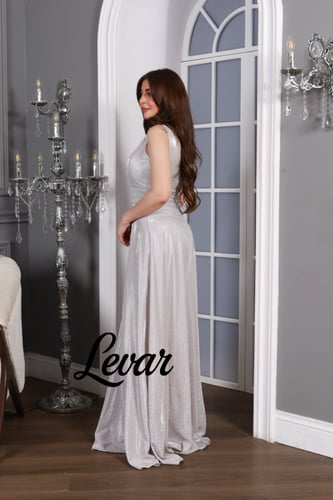 فستان لمعه طويل حزام صدر