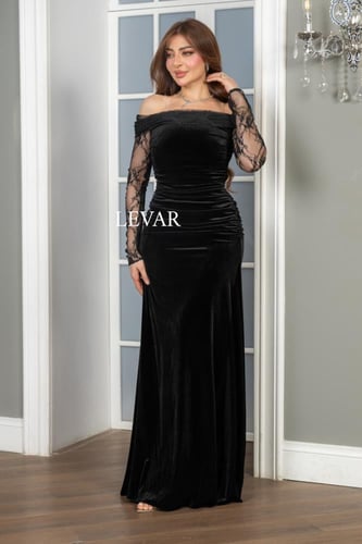 فستان سوار فخامة المخمل ورقي الدانتيل