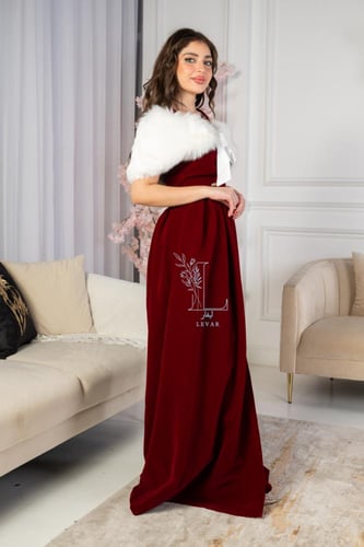 : فستان نِتال طويل من الجوخ – برقندي ملكي