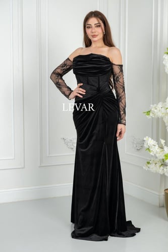 فستان "لورين" الأسود المخمل والدانتيل