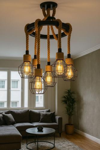 Black steel chandelier with 6 branches