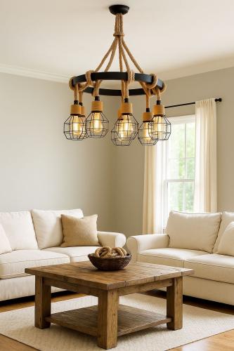 Black steel chandelier with 8 branches