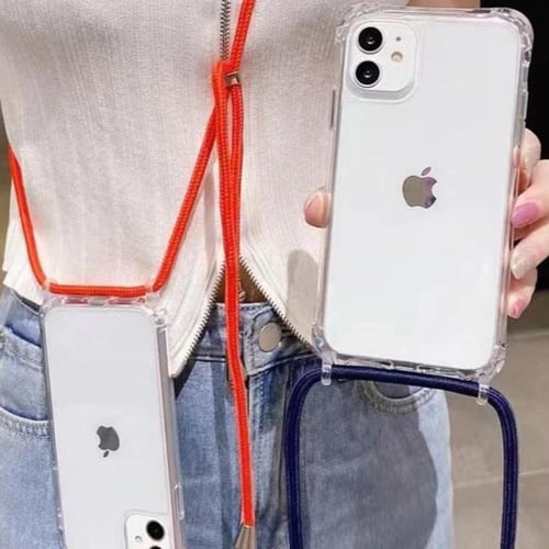غطاء محمول آيفون شفاف مع حبل حماية-Transparent iPh...