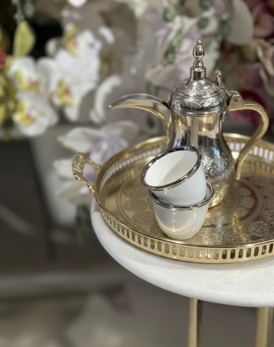 طقم فنجان قهوة سراميك كبير فضي 12 حبة