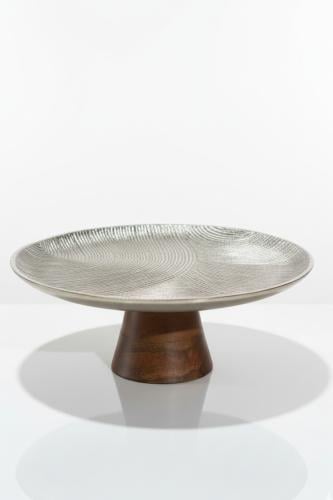 صينية تقديم حديد بقاعدة خشب