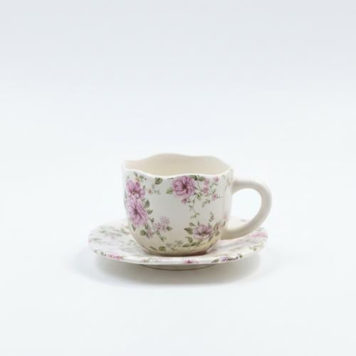 طقم كوب سراميك زخرفة مع صحن