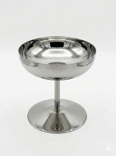 Shiny stainless steel serving plate with a raised...