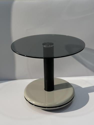 طاولة خدمة دائرية زجاج بقاعدة استيل