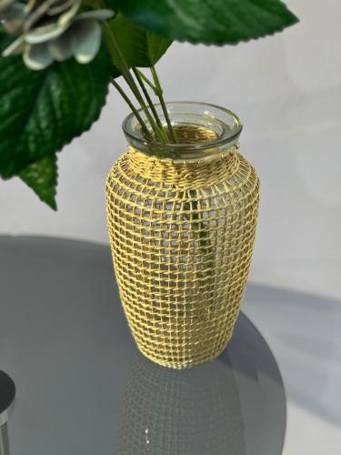 فازة زجاجية بتغليف خوص أنيق 21*9 cm