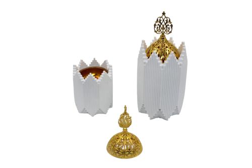 طقم قطعتان مبخرة فاخرة بغطاء زخرفي ذهبي مع هدية