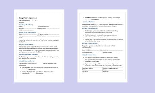 قالب وورد اتفاقية عمل مصمم (انجليزي)