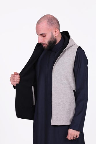 سديري دبل فيس قبوع اسود مع فضي