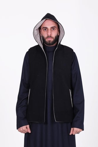 سديري دبل فيس قبوع اسود مع فضي