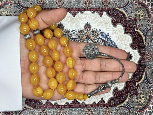 سبحة فاتوران أصفر معرق طربزونة فضة