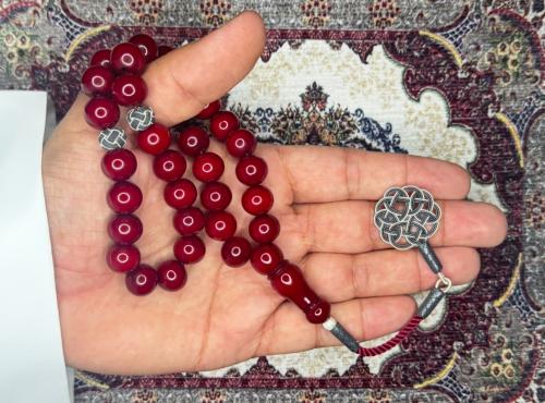 سبحة فاتوران عنابي طربزونة فضة