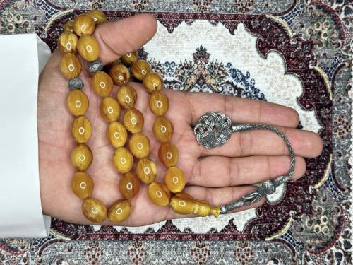 سبحة فاتوران أصفر مخلوط طربزونة فضة