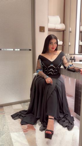 Cloth black chest stretch underneath silk crepe and chiffon soft decorated with crystal and chains
