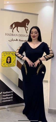 فستان كحلي استرتش هدب كرستال ذهبي