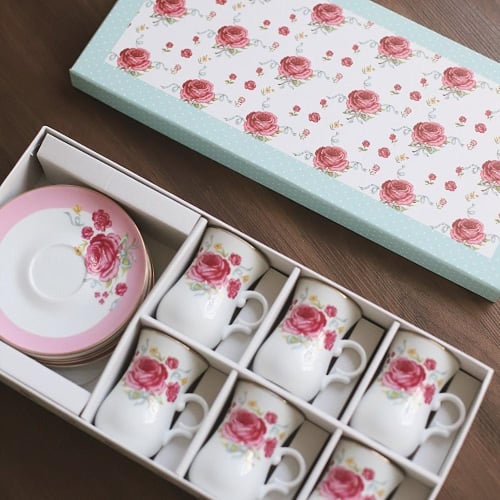 طقم ستكانات الشاي عدد 6 ستكانات و 6 صحون بياله | A...