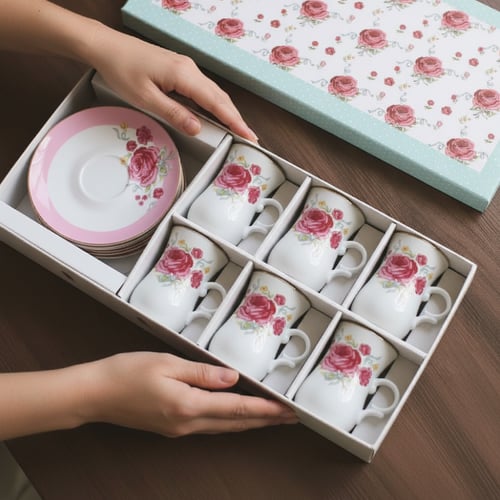 طقم ستكانات الشاي عدد 6 ستكانات و 6 صحون بياله | A...