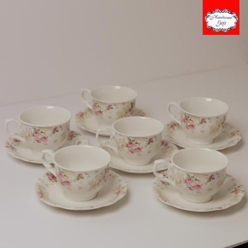 طقم 6 اكواب قهوة تركي لون اوف وايت وعليها ورود فكت...