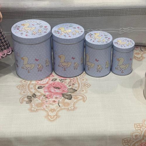 طقم اربع علب دائريه معدنية | Tin Box 4 Pcs Set