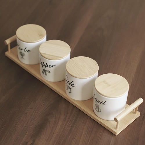 طقم اربع علب بهارات مع ستاند خشبي 260 مل| | Cerami...