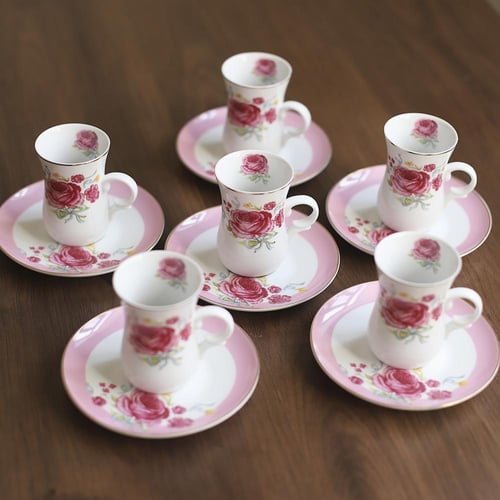 طقم ستكانات الشاي عدد 6 ستكانات و 6 صحون بياله | A...