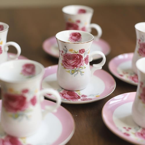 طقم ستكانات الشاي عدد 6 ستكانات و 6 صحون بياله | A...