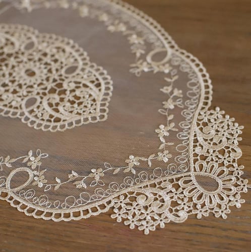 مفرش دانتيل بيضاوي ذهبي | Lace Oval 50x30 cm Golde...