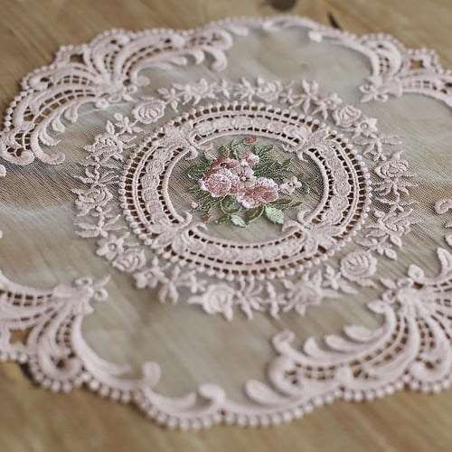 مفرش مائدة دانتيل قطن 28 سم لون وردي | Cotton lace...