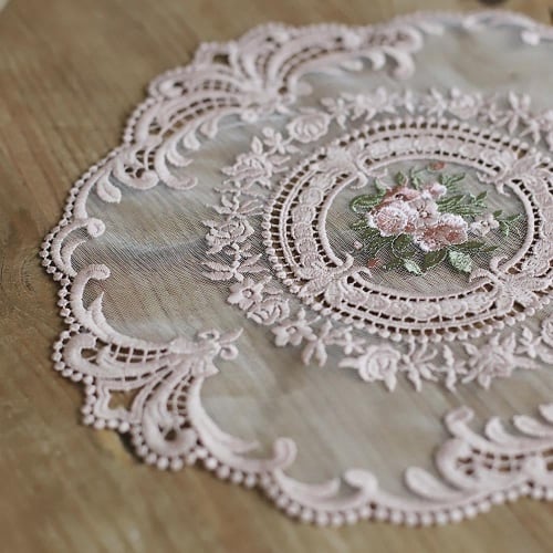 مفرش مائدة دانتيل قطن 28 سم لون وردي | Cotton lace...