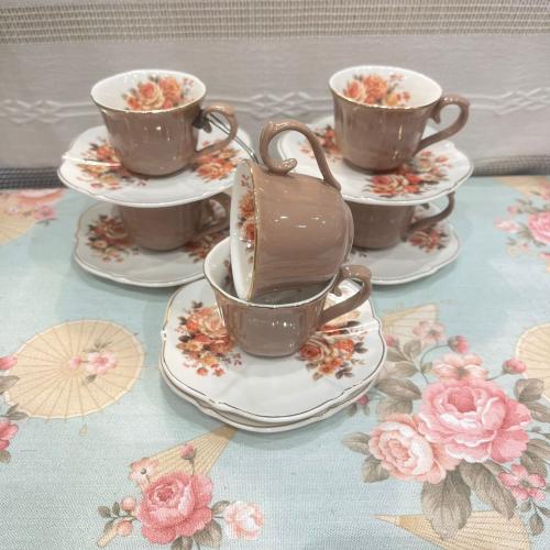 طقم 6 اكواب قهوة تركي لون بني ساده سعة الكوب 110 م...