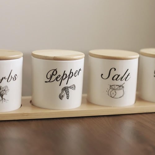 طقم اربع علب بهارات مع ستاند خشبي 260 مل| | Cerami...