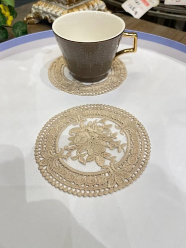 كوستر دانتيل موكا | Lace Coster 12 cm Mocha