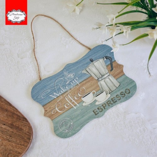 لوحة جدارية خشبية استيقظ و شم القهوة مقاس 20*14 سم...