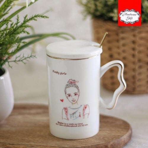 كوب من السيراميك الفاخر بالغطاء و الملعقة | Single...