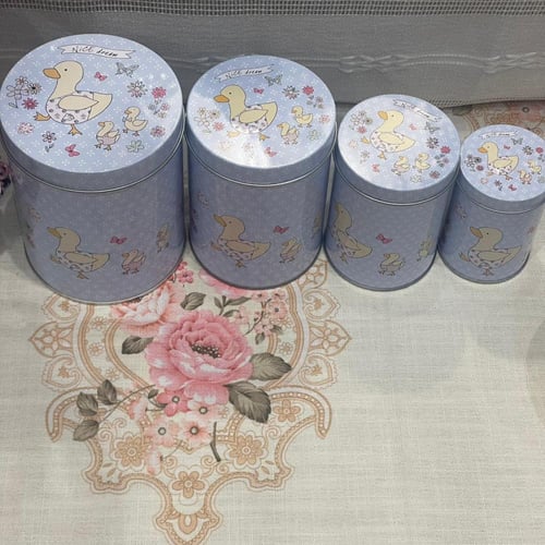 طقم اربع علب دائريه معدنية | Tin Box 4 Pcs Set