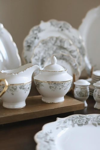 طقم سفره للعشاء مكون من 43 قطعه لون رمادي وابيض