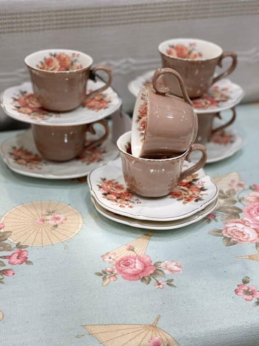 طقم 6 اكواب قهوة تركي لون بني ساده سعة الكوب 110 م...