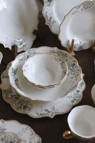 طقم سفره للعشاء مكون من 43 قطعه لون رمادي وابيض