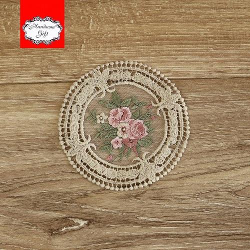 كوستر دانتيل موكا | Lace Coster 12 cm Mocha