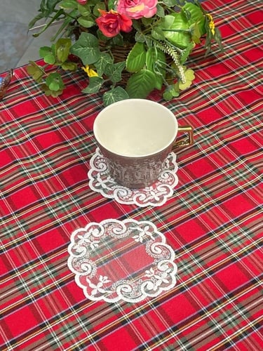 6 قطع قواعد أكواب من الدانتيل الأبيض |Lace Coster...