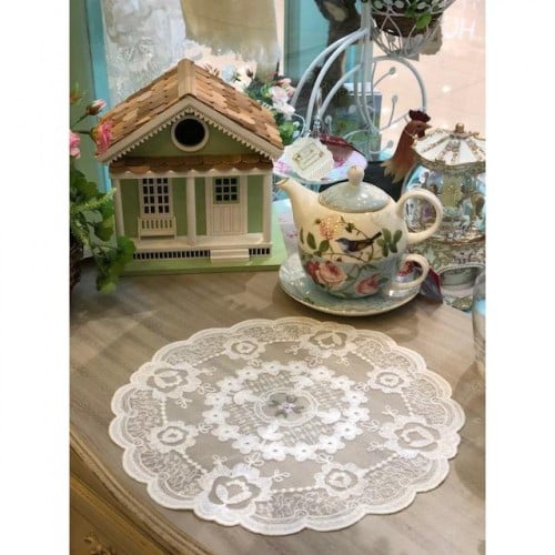 مفرش دانتيل دائري قطن مقاس القطر 25 سم لون اوف واي...