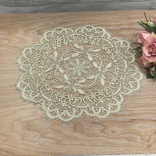 مفرش دانيل ذهبي 28 سم | Round gold lace tablecloth...