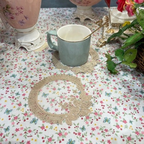 .كوستر دانتيل موكا | Lace Coster Size 12 cm Mocha