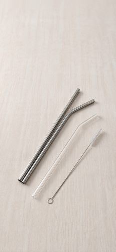 Stainless steel and glass straws with cleaning bru...